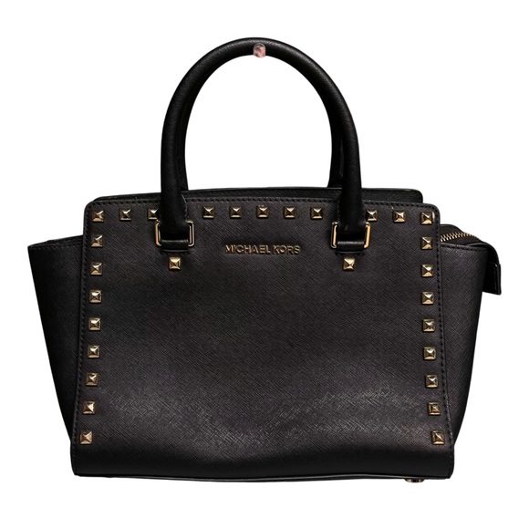 Michael Kors | Studded Selma Medium Saffiano Leather Top Handle Satchel Purse - Picture 1 of 11